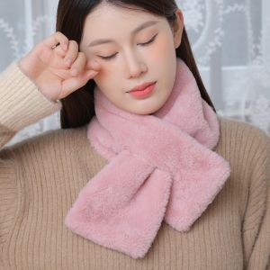 LUXELU Đồ nhồi bông Khăn quàng chéo Màu sắc đồng nhất Dày hơn Khăn quàng cổ Mùa đông ấm áp Mềm mại Khăn quàng cổ giữ ấm cổ Mùa thu mùa đông