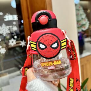 Disney Strawberry Bear Genuine Plastic Water Cup Boys Girls Students Large-Capacity Water Cup Three-Eyed Aberdeen Spiderman Children Straw