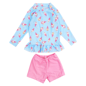 [🚚จัดส่งจากกรุงเทพฯ] ชุดว่าว่ายน้ำเด็กหญิงวัย 3-10 ปี แขนยาว ป้องกันแดด ลวดลายสวยงาม ชุดว่าว่ายน้ำเซต