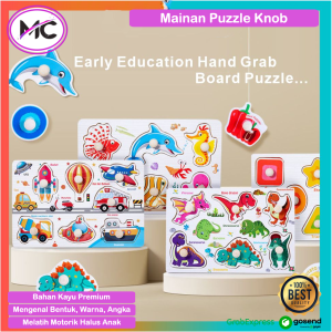 Mainan Edukatif Anak Puzzle Knob Kayu Wooden Edukasi Pengenalan Gambar Angka Hewan Transportasi Buah Karakter Lucu