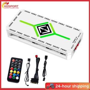 【HOSPORT】1 To 9 Ports 3 in 1 5V 3 Pin ARGB Controller Cooling Fan Hub with Remote PWM Fan Hub PWM & ARGB Hub Splitter for PC Case