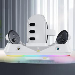 Display Stand VR Headset Controller Charger RGB Lighting Mode VR Headset Controller Charger Charging Indicator 2*1800mAh Battery for Meta Quest 3 VR Accessories