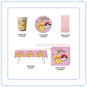 【COZYCASA】Pink Pokemon Party Supplies SET/Pokemon Theme Decoration/Event/Birthday Ornament