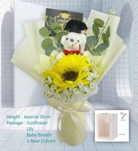 Graduation Bouquet With Bear Crochet Flower Handmade Knitted Artificial Flowers Bouquet Birthday Graduation Celebration Bouquet