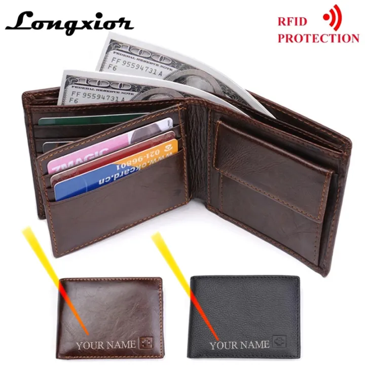 Genuine Cash LONGXIOR RFID Closure Fashion Cow Leather Bag Mens ID Protective Wallet MRF7Tech