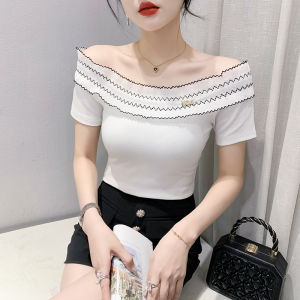 Yimei Cao Cấp Áo phông trắng Cho Phụ Nữ 2023 Mùa Hè bằng ren mới Hở Vai Áo thời trang Đa Năng ôm vừa Và Đẹp Quảng Châu Của Phụ Nữ T-Shirt