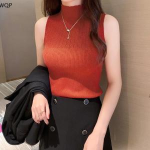 [WQP Fashion Store] Flash Sale Jewelry Summer Retro Half Turtleneck Knitted Tank Top Women Solid Color Sleeveless Vest