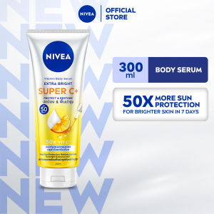 NIVEA Body Extra Bright Super C+ Vitamin Serum w/ Gluta Niacinamide & SPF 50+++ for collagen and sun protection 300ml