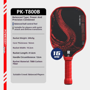 POWKIDDY T800 Carbon Fiber Advanced Pickleball Paddle Pro-Level Match Racket With 105mm² Sweet Zone 16MM Thickened Honeycomb Core & TPU Protective Edges 240g Ultra-Lightweight Design Hot Pressed Offensive Paddle