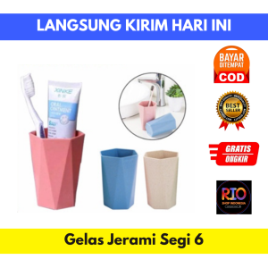 Gelas Jerami Gandum Segienam Ramah Lingkungan / Gelas Tempat Sikat Gigi Kumur Bentuk Segienam Bahan Jerami Gandum