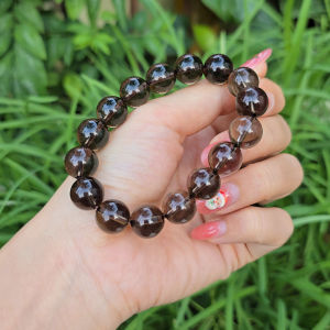 Q2158 Vòng hạt Thạch Anh Khói 12li trong trẻo thấu quang bất chấp da ngăm cho Thủy và Mộc - Phong Thuỷ TUDO P