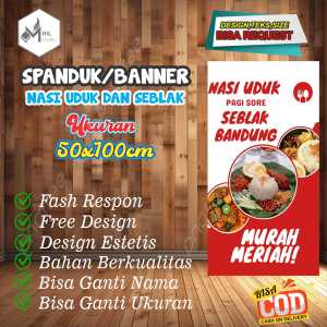 Spanduk Banner Size 50x100 Cm NASI UDUK DAN SEBLAK Free Custom Design Dan Ukuran