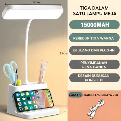 【Garansi 30 tahun】Lampu meja tong pena dudukan ponsel LED lampu meja multifungsi 3 in 1 dengan belajar tricolour lampu malam pajangan