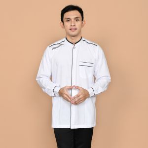 Baju Koko Putih Elrumi Kombinasi Bordir Pria Katun Embossed Lengan Panjang Manset MOERBA M L XL 2XL 3XL 4XL Bahan Tebal Tidak Transparan