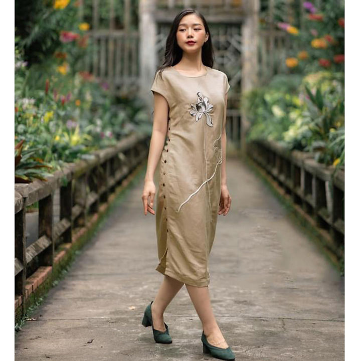 Đầm suông vải Linen có 2 túi (Nhiều màu) - Đầm, váy nữ | ThờiTrangNữ.vn