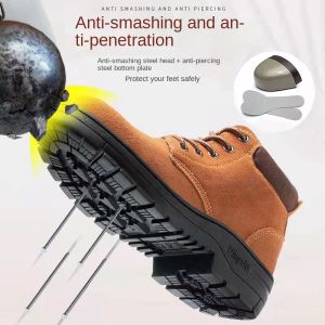 Martin style safety shoes steel head puncture-proof sports casual work shoes suede versatile fashion.