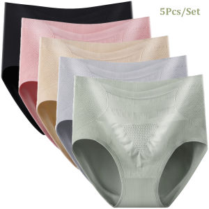 กางเกงในเอวสูงสำหรับผู้หญิง5ชิ้นกางเกงในสุภาพสตรีสั้นควบคุมหน้าท้องกางเกงในแบบเต็มตัว M-2XL ชุดชั้นในเน้นรูปร่าง