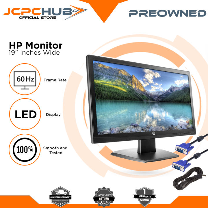 HP Monitor 19 Inches LED/ LCD Wide Screen Display with Free Power & VGA ...
