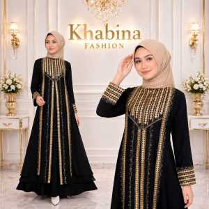 Gamis Abaya Turkey Terbaru Hitam Khadijah Jersey Mix Ceruty Bordir Mote Swaroski Size M L XL XXL