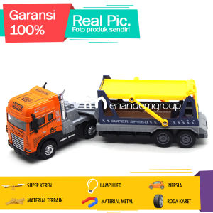 Diecast Miniatur Mainan Mobil Truk Kontainer Trailer Car Carrier Angkut Mobil Freight 1/24 LED Suara