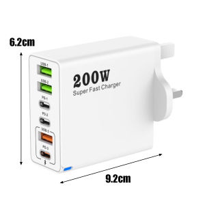 200W 6 cổng USB C sạc sạc siêu nhanh pd3.0 USB C Loại C sạc điện thoại di động cho iPhone 16 se4 Samsung Xiaomi iPad