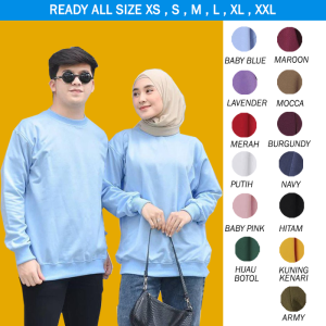 Jaket Switer Oversize Sweater Distro Sweeter Polos Outerwear Pria Wanita Cowok Cewek Couple Pasangan Aesthetic Crewneck Hoodie Ori Original Jumbo Terbaru Tahun 2021 Warna Baby Blue Biru Muda Soft Blue BahanTebal Keren Lengan Panjang Ukuran XS S M L XL XXL