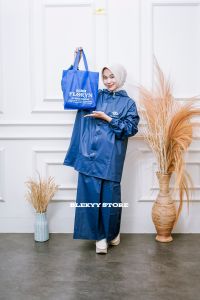 Jas hujan wanita rok mantel hujan setelan baju dan rok dewasa bahan pvc tebal BY FLORYN cream