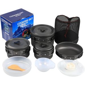 HomeFlex Camping Cookset 15PCS Camping Cookware Set for 5 Persons Outdoor Lightweight Aluminum Cooking Set Traveling Hiking Picnic BBQ Tableware Equipment
