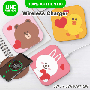 100% Authentic Line Friends Wireless Charger Fast Charging 5W/7.5W/10W/15W Portable Charger for mobile phones Bluetooth headsets with Indication Display BROWN SALLY CONY LF721