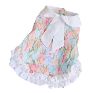 ER52858 Breathable Dog Princess Dress Ruffle Floral Printed Dog Floral Skirt Cute Cartoon Rabbit Dog Vest Dogs Cats