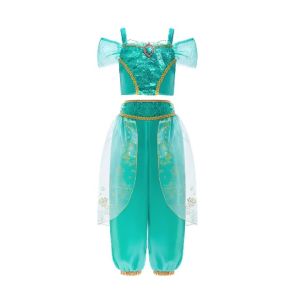 Aladdin Princess Girl Dress Jasmine Two-piece Set Kids Film Role Play Costume Halloween Party Clothes Children Birthday Gift2026