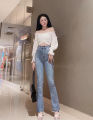 Quần jean nữ lưng cao ỐNG LOE  LAI BẢN TO siêu hot trend mẫu mới  21. 
