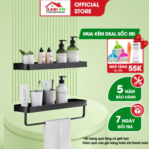 Kệ để đồ phòng tắm LABIVN LB083 kích thước dài có thanh ngang treo khăn kiểu kệ treo dán tường không cần khoan vít