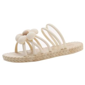 SDSFD Weave Design Women Flat Slippers Vacation Anti-skid Summer Flower Slippers Casual Wear-Resistant Beach Flip Flops Streetwear