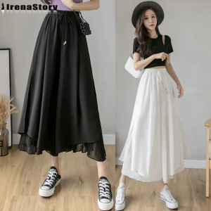 IRENASTORY Chiffon Wide Leg Pants Women Korean Style High Waist Pants Loose Nice Cents Pants