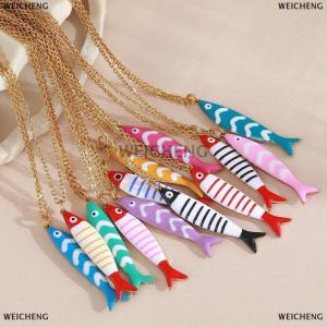 [COD] WEICHENG Cute Exquisite Colorful Fish Pendant Necklaces For Women Girls Fashion Stainless Steel Necklace Summer Beach Jewelry Gift