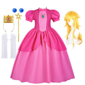 Disney Peach Girl Peach Cosplay Dress Up Princess Game Role Play 4 6 8 10 Yrs Kid Final Level Peach Costume Movie Elegant Party