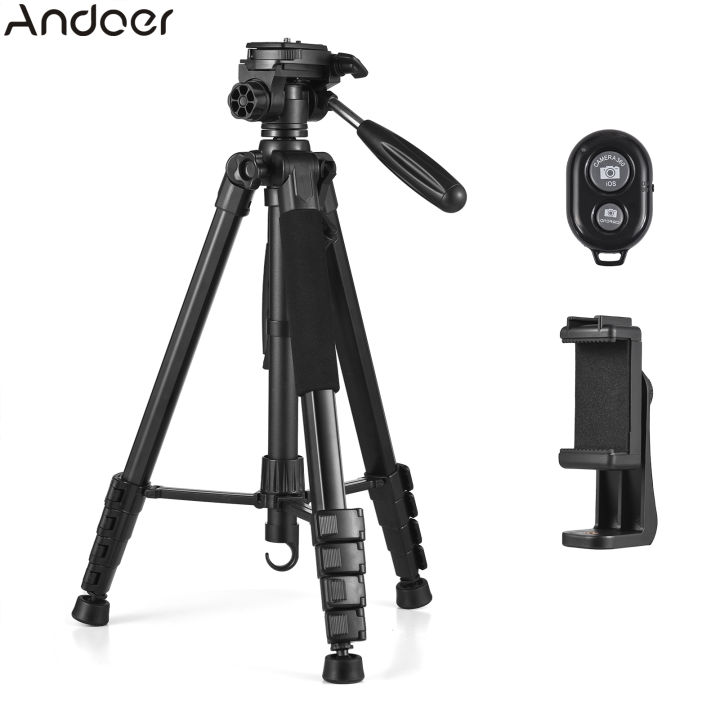 Andoer Photography Tripod Camera Tripod Stand Aluminum Alloy  360° Rotatable 5kg/11lbs Load Capacity 1/4 Inch Screw Connection with Phone 