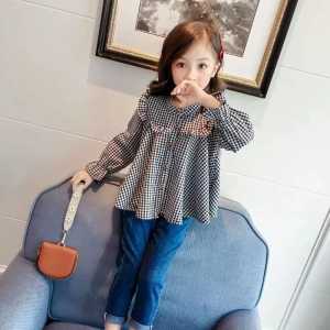 Blus anak perempuan 3-12 tahun / kemeja anak perempaun motif kotak-kotak korean style