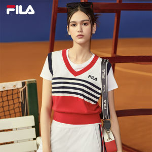 [NEW COLOR!] FILA CORE LIFESTYLE ORIGINALE FRENCH TENNIS CLUB Women Short Sleeve T-shirt + Sleeveless Knit Vest Set (Red / Blue)