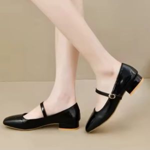 WALKINGSHOW Womens Mary Jane Shoes | 1 Inch Thick Heels for Office & School - Round Toe Casual Leather Flats (Size 35-41) | Everyday Comfort Guaranteed#WX269