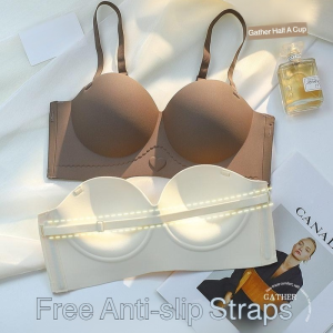 【SingaBralette】 Strapless Push Up Bra Dual Wear Mode Anti-Slip Half Cup Seamless Comfortable Wireless Invisible Underwear無肩帶內衣