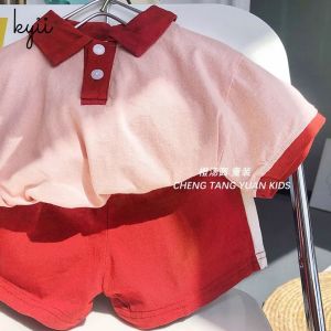 kyiibaby Pure cotton short sleeve + shorts two-piece matching color boys and girls casual sports suit kybb273