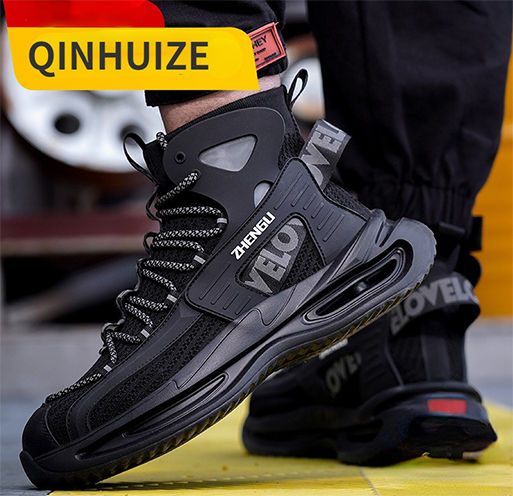 QIINHUIZE New summer high top safety shoes men s anti smashing anti piercing work shoes breathable steel toe cap safety work boots Lazada Singapore