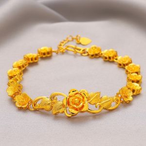 OXTRWZ Alloy Imitation Gold Flower Bracelet Ornaments Vintage Hollow Bracelet Women Lustrous Hand Jewelry Chinese Style Bangles Ladies