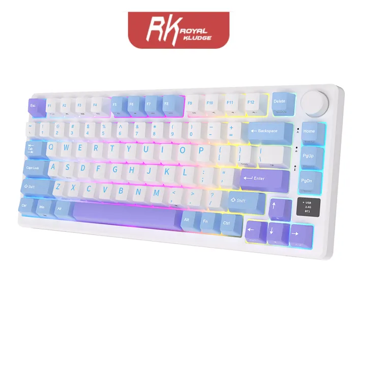 RK ROYAL KLUDGE M75 Wireless Gaming Keyboard RGB Gasket Mounted Hot-Swappable Mechanical Keyboard with Smart Display & Knob PBT Keycap 81 Keys 2.4GHz/Bluetooth/USB-C Wired Keyboard