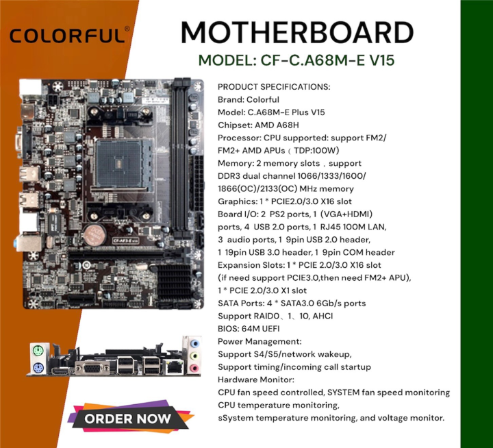 COLORFUL MOTHERBOARD CF-C. A68M-E V15 FM2+ | Lazada PH