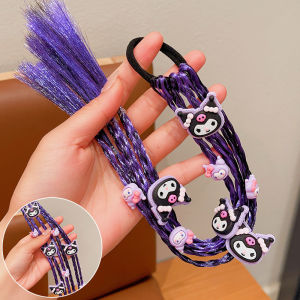 Kuromi Wig Braids Headband Girls High Ponytail Tied Hair Band Girls Sweet Cool Box Braids Hair Accessories for Baby Girls