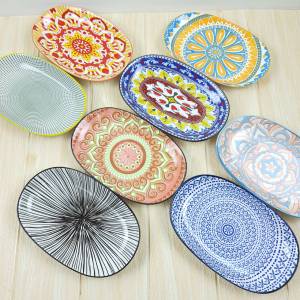 จาน จานเซรามิค จานเปล ทรงรี ขนาด 5.75 x 9.25 นิ้ว มีให้เลือก 8 ลาย