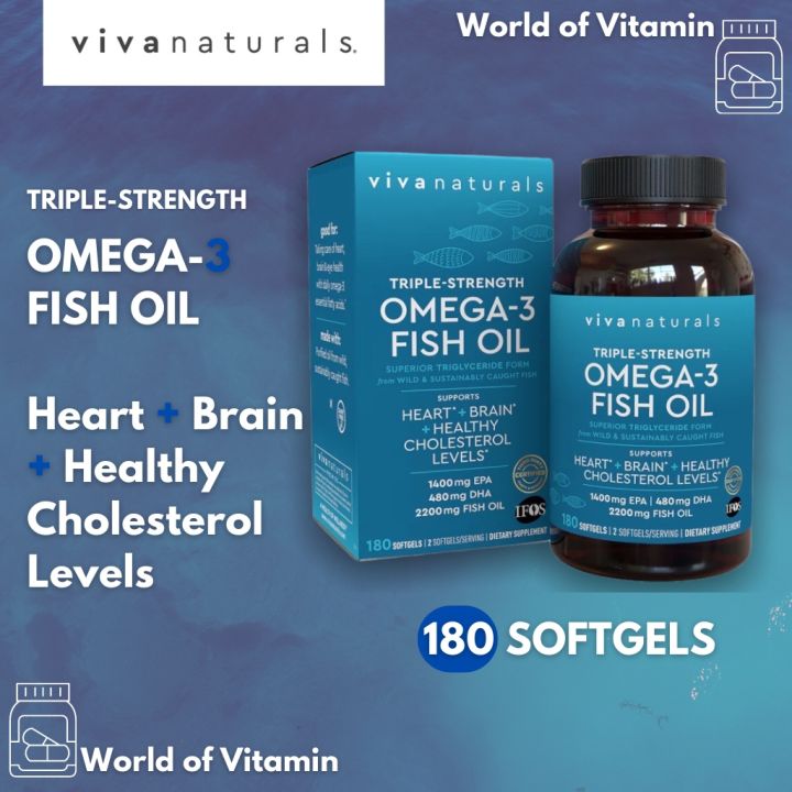 Viva Naturals Triple Strength Omega 3 Fish Oil VIVA NATURALS TRIPLE STRENGTH FISH OIL OMEGA-3 180 SOFTGELS (Sku.2060